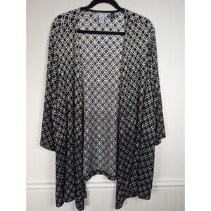 Catherines Open Front Cardigan Size 3XWP Black White 3/4 Sleeves Open Weave